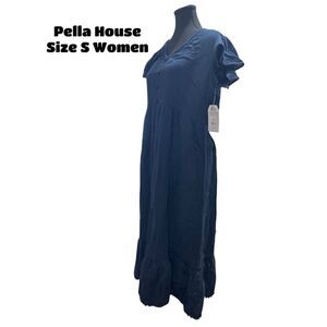 Time and Tru Women's Flutter Sleeve Midi Dress Dark Navy Size S